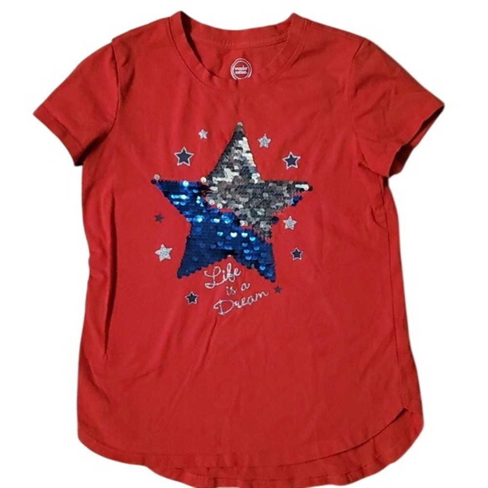 Wonder Nation Girls LIFE IS A DREAM Sequin Flip Star Short Sleeve Shirt 6-6X